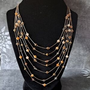 Elegant Multi-Strand Amber Colored Beaded Necklace